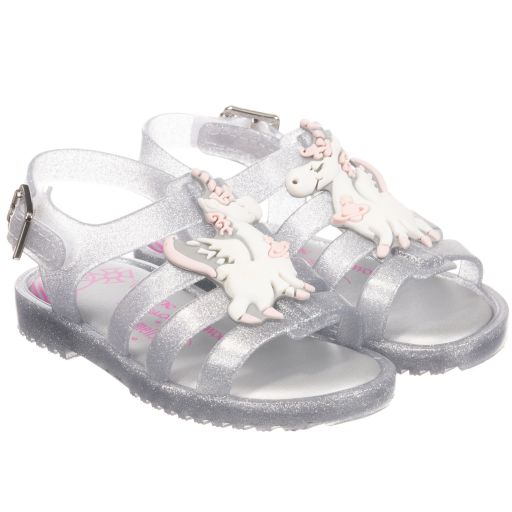 Mini Melissa-صندل فيفيان ويستوود جيلي لون فضّي للبنات | Childrensalon Outlet
