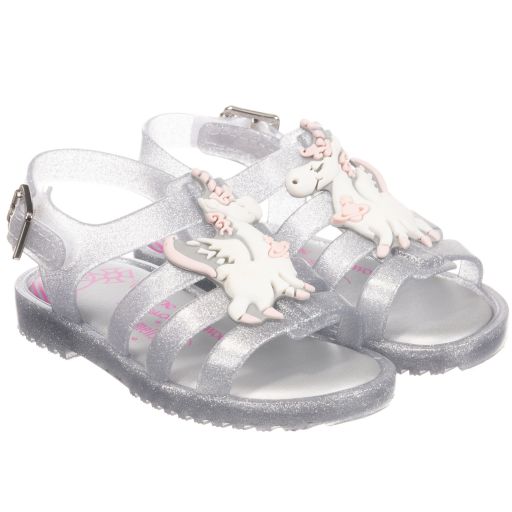 Mini Melissa-صندل فيفيان ويستوود جيلي لون فضّي للبنات  | Childrensalon Outlet