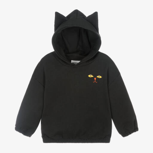 Mini Rodini-Black Organic Cotton Cat Hoodie | Childrensalon Outlet