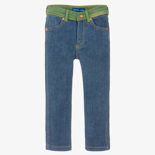 Mini Rodini-Blue & Green Denim Straight Fit Jeans | Childrensalon Outlet