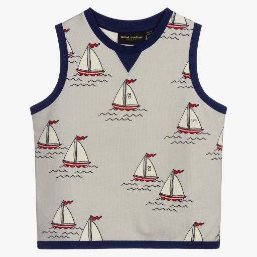 Mini Rodini-Blue & Grey Organic Vest Top | Childrensalon Outlet