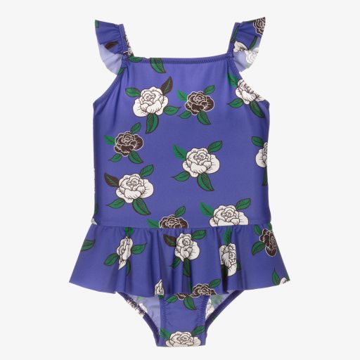Mini Rodini-Синий купальник с розами (UPF50+) | Childrensalon Outlet