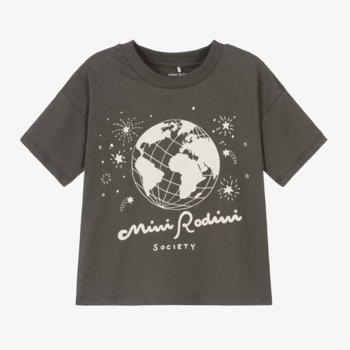 Mini Rodini-تيشيرت بطبعة جرافيك قطن عضوي لون رمادي | Childrensalon Outlet
