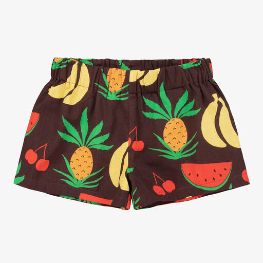 Mini Rodini-Braune Biobaumwoll-Früchte-Shorts | Childrensalon Outlet