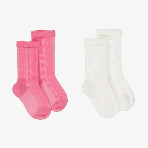 Mini Rodini-Girls Ankle-Length Pink Cotton Socks Duo | Childrensalon Outlet