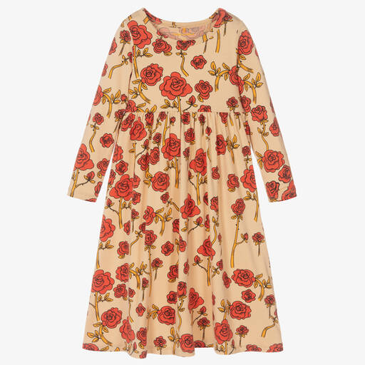 Mini Rodini-Girls Beige Cotton Roses Dress | Childrensalon Outlet