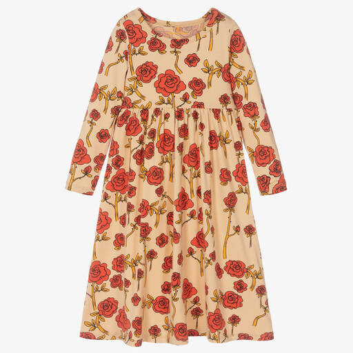 Mini Rodini-Бежевое хлопковое платье с розами для девочек | Childrensalon Outlet