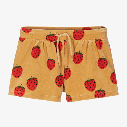 Mini Rodini-Girls Beige Velour Strawberry Shorts | Childrensalon Outlet