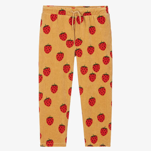 Mini Rodini-Girls Beige Velour Strawberry Trousers | Childrensalon Outlet