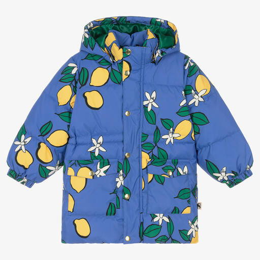 Mini Rodini-Girls Blue Lemons Puffer Coat | Childrensalon Outlet