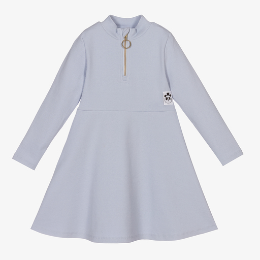 Mini Rodini-Girls Blue Ribbed Cotton Dress | Childrensalon Outlet