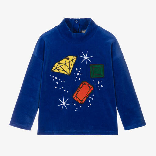 Mini Rodini-سويتشيرت قطن عضوي قطيفة لون أزرق للبنات | Childrensalon Outlet