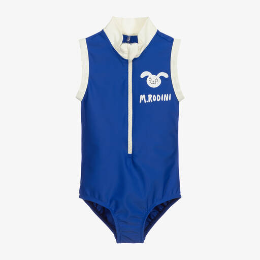 Mini Rodini-Girls Blue Zip-Up Swimsuit | Childrensalon Outlet