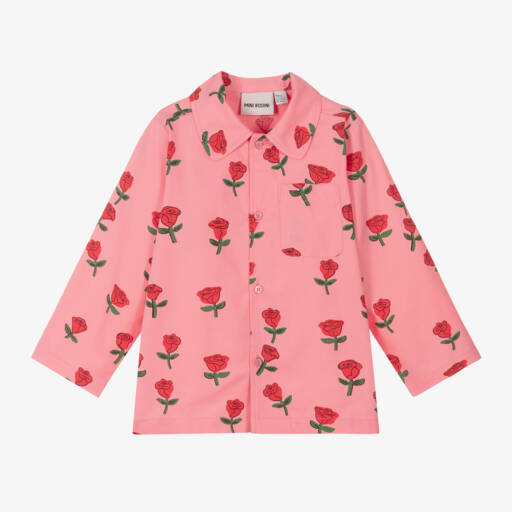 Mini Rodini-Розовая хлопковая рубашка с цветочным узором для девочек | Childrensalon Outlet