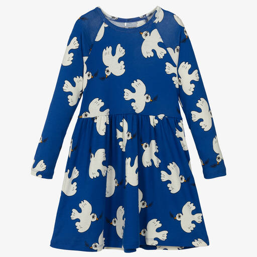 Mini Rodini-Girls Bright Blue Cotton Dove Dress | Childrensalon Outlet