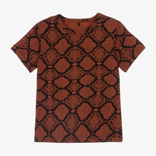 Mini Rodini-Girls Brown Snakeskin T-Shirt | Childrensalon Outlet