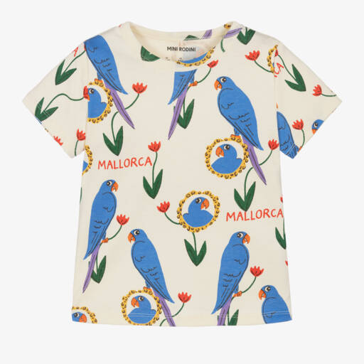Mini Rodini-Girls Cream Parrot Print Tee | Childrensalon Outlet