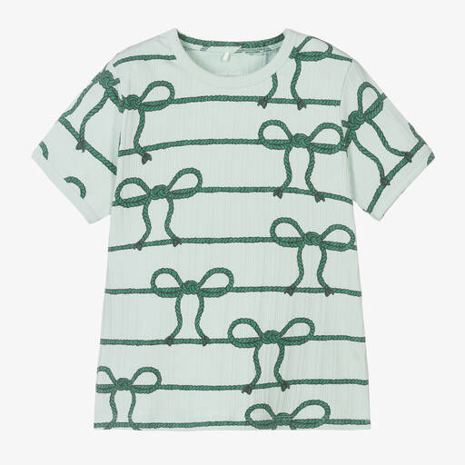 Mini Rodini-Girls Green Organic Cotton Rope T-Shirt | Childrensalon Outlet