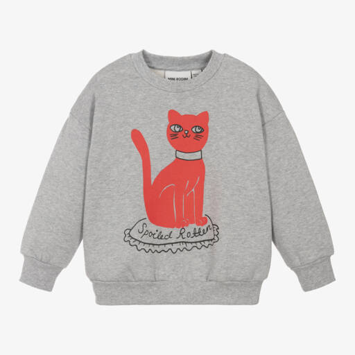 Mini Rodini-Girls Grey Cat Print Jumper | Childrensalon Outlet