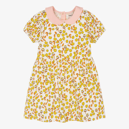 Mini Rodini-Girls Ivory Cotton Dress with Yellow Floral Print  | Childrensalon Outlet
