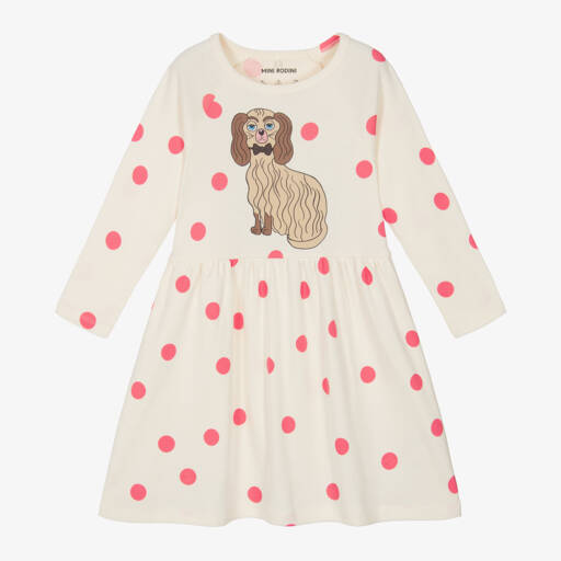 Mini Rodini-Girls Ivory Dog & Dot Delight Dress | Childrensalon Outlet