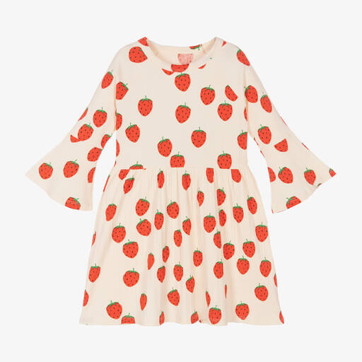 Mini Rodini-Girls Ivory Organic Cotton Strawberry Dress | Childrensalon Outlet