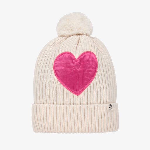 Mini Rodini-Girls Ivory & Pink Knitted Heart Hat | Childrensalon Outlet