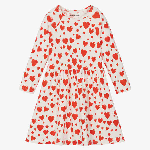 Mini Rodini-Кремовое хлопковое платье с красными сердечками | Childrensalon Outlet
