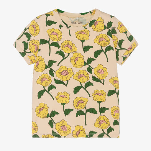 Mini Rodini-Girls Ivory & Yellow Cotton Flowers T-Shirt | Childrensalon Outlet