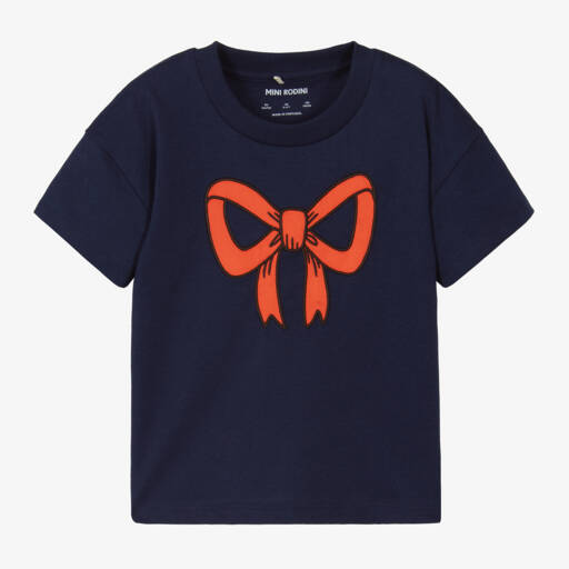 Mini Rodini-Girls Navy Organic Bow Tee | Childrensalon Outlet