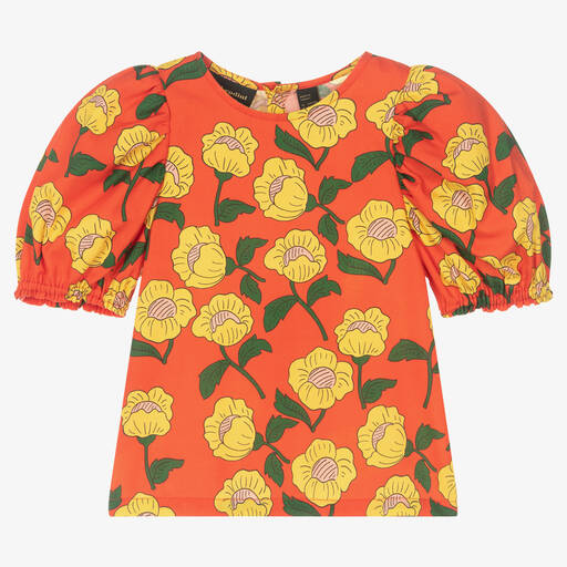 Mini Rodini-Girls Orange & Yellow Cotton Flowers Blouse | Childrensalon Outlet