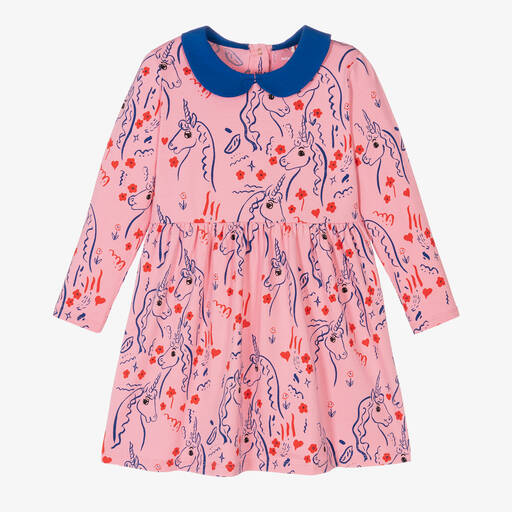 Mini Rodini-Girls Pink Cotton Jersey Unicorn Dress | Childrensalon Outlet