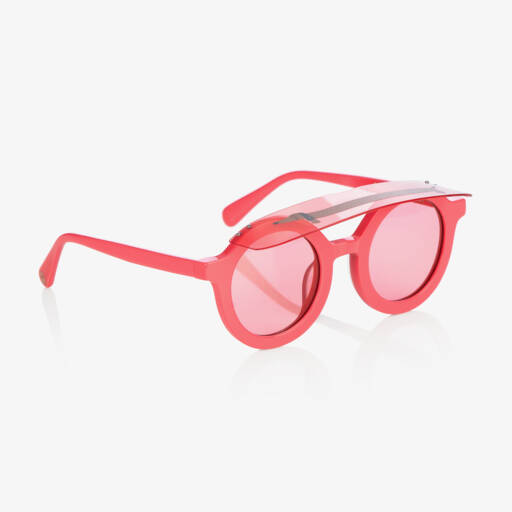 Mini Rodini-Girls Pink Dog Print Round Visor Sunglasses  | Childrensalon Outlet