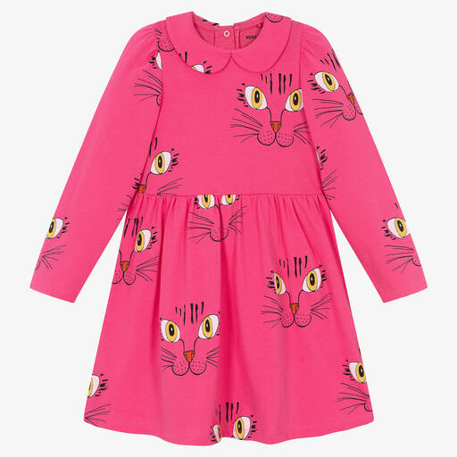 Mini Rodini-Girls Pink Organic Cotton Cat Dress | Childrensalon Outlet