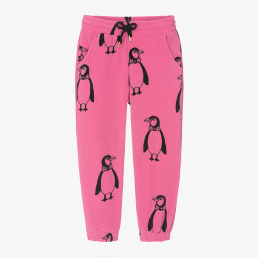 Mini Rodini-Girls Pink Penguin Fleece Trousers | Childrensalon Outlet