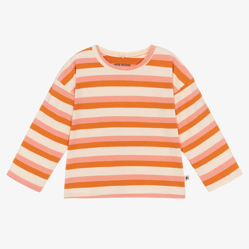 Mini Rodini-Girls Pink Striped Organic Cotton Top | Childrensalon Outlet