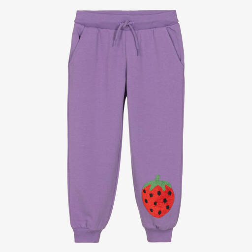 Mini Rodini-Girls Purple Cotton Strawberry Joggers | Childrensalon Outlet