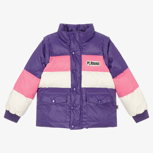 Mini Rodini-Girls Purple & Pink Puffer Jacket | Childrensalon Outlet