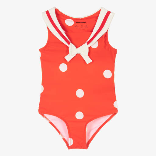 Mini Rodini-Girls Red Polka Dot Sailor Swimsuit (UPF 50+) | Childrensalon Outlet