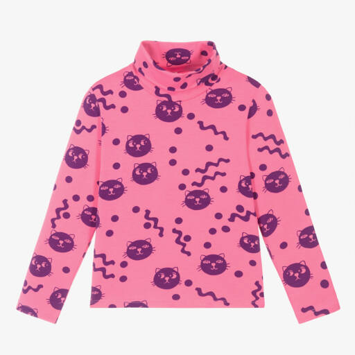 Mini Rodini-Girls Soft Pink Cat Print Turtleneck | Childrensalon Outlet