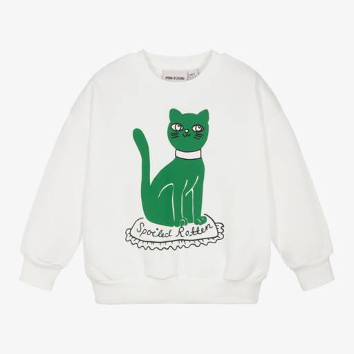 Mini Rodini-Girls White Cat Print Jumper | Childrensalon Outlet