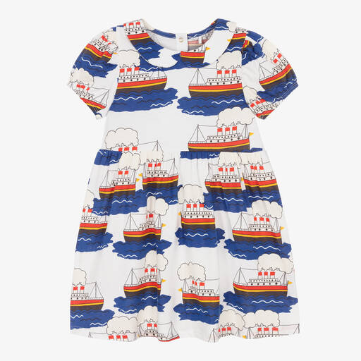Mini Rodini-فستان قطن عضوي لون أبيض | Childrensalon Outlet