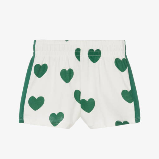 Mini Rodini-Girls White Green Heart Shorts | Childrensalon Outlet