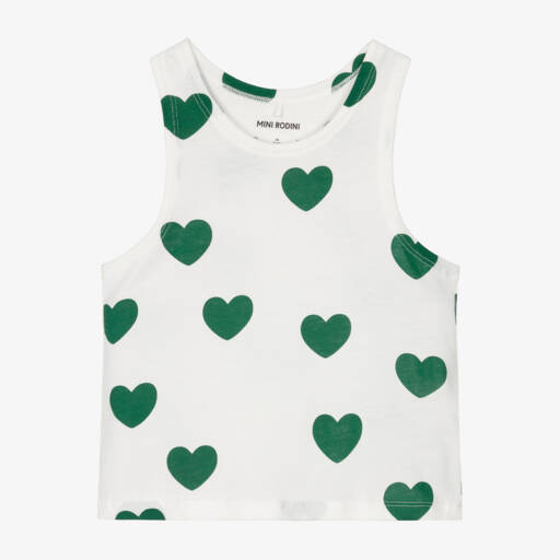 Mini Rodini-Girls White Green Heart Vest Top | Childrensalon Outlet
