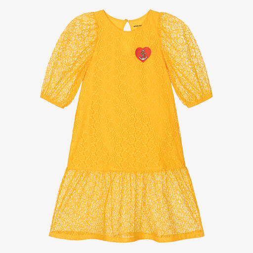 Mini Rodini-Желтое кружевное платье с сердцем | Childrensalon Outlet