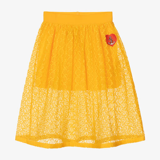 Mini Rodini-Girls Yellow Floral Lace Heart Skirt | Childrensalon Outlet