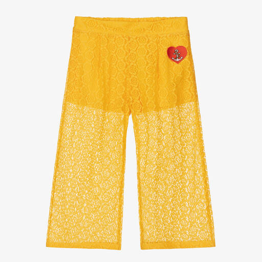 Mini Rodini-Pantalon jaune à fleurs et cœur | Childrensalon Outlet