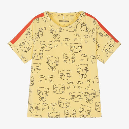 Mini Rodini-Girls Yellow Organic Cotton Cat T-Shirt | Childrensalon Outlet