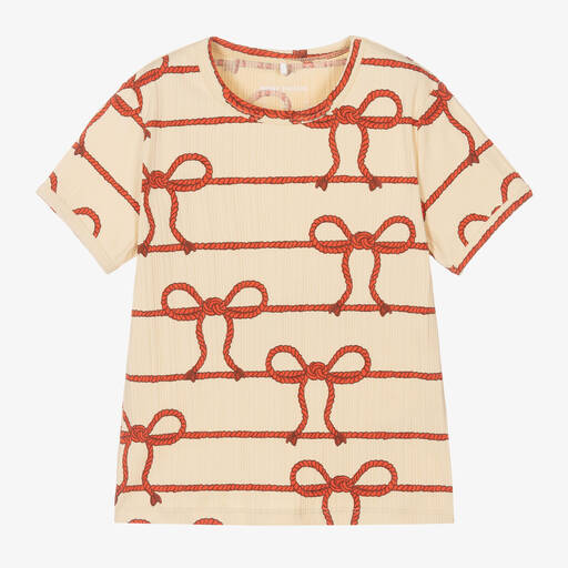 Mini Rodini-Girls Yellow Organic Cotton Rope T-Shirt | Childrensalon Outlet