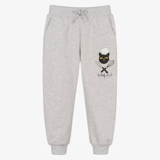 Mini Rodini-Grey Chef Cat Organic Cotton Joggers | Childrensalon Outlet